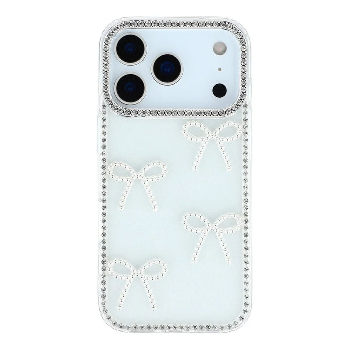 For iPhone 17 Pro Max Case Rhinestone Edge Butterfly Bow Decor TPU + PC IMD Phone Cover - Glitter Transparent - 1