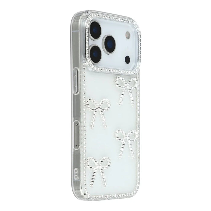 For iPhone 17 Pro Max Case Rhinestone Edge Butterfly Bow Decor TPU + PC IMD Phone Cover - Glitter Transparent - 3