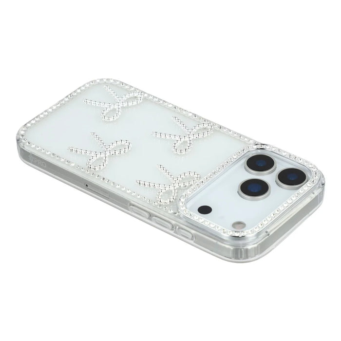 For iPhone 17 Pro Max Case Rhinestone Edge Butterfly Bow Decor TPU + PC IMD Phone Cover - Glitter Transparent - 5