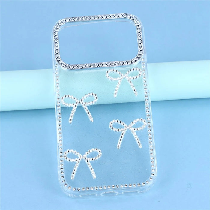 For iPhone 17 Pro Max Case Rhinestone Edge Butterfly Bow Decor TPU + PC IMD Phone Cover - Glitter Transparent - 6