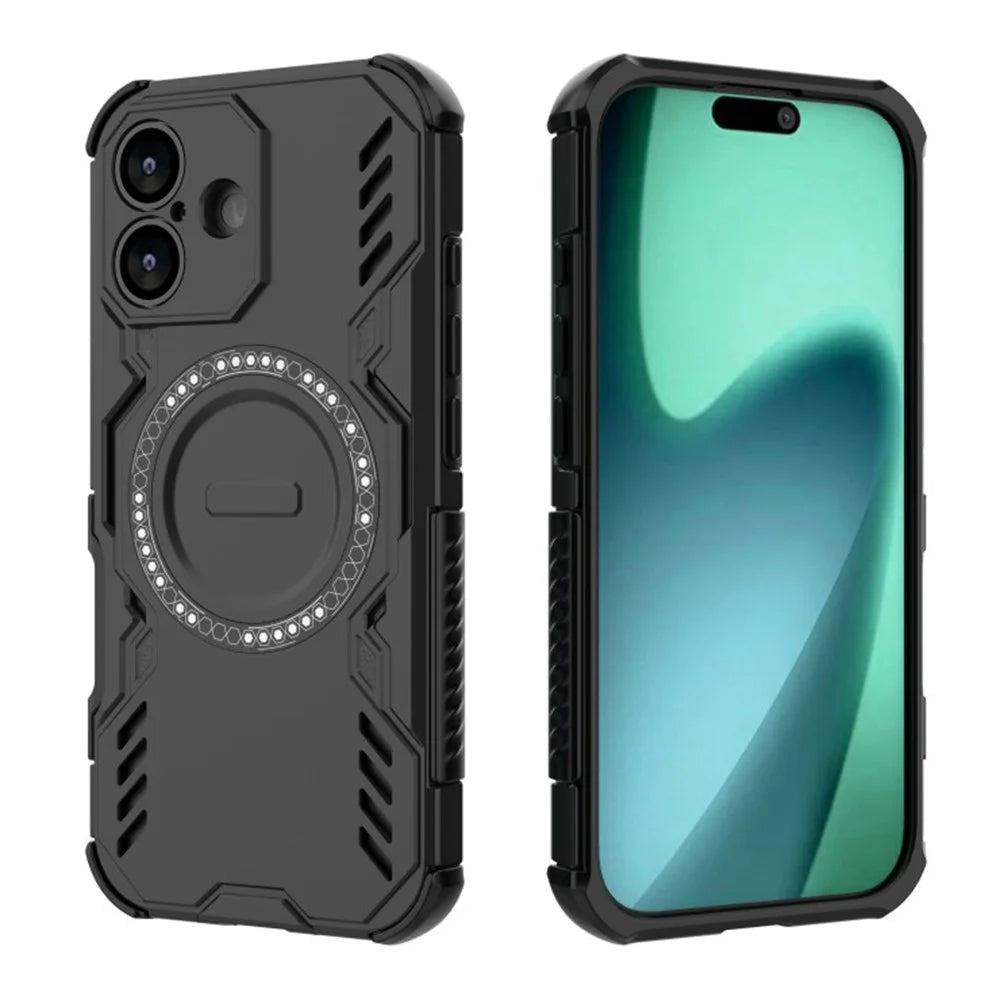 WANLONFENG DJ Series For iPhone 17 Magnetic Case PC TPU Phone Cover with 2Pcs Tempered Glass Film - Black - 2