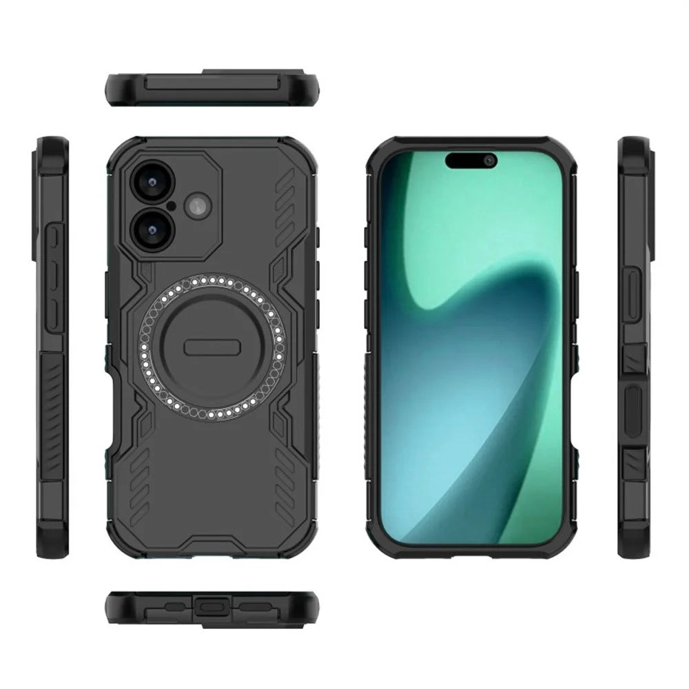 WANLONFENG DJ Series For iPhone 17 Magnetic Case PC TPU Phone Cover with 2Pcs Tempered Glass Film - Black - 4