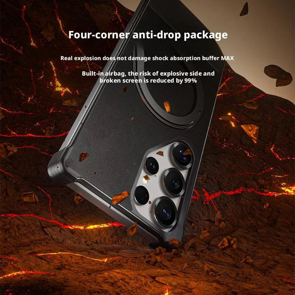 For Samsung Galaxy S24 Ultra Magnetic Case with Kickstand Borderless PU + Metal Drop Proof Phone Back Cover - Black - 7