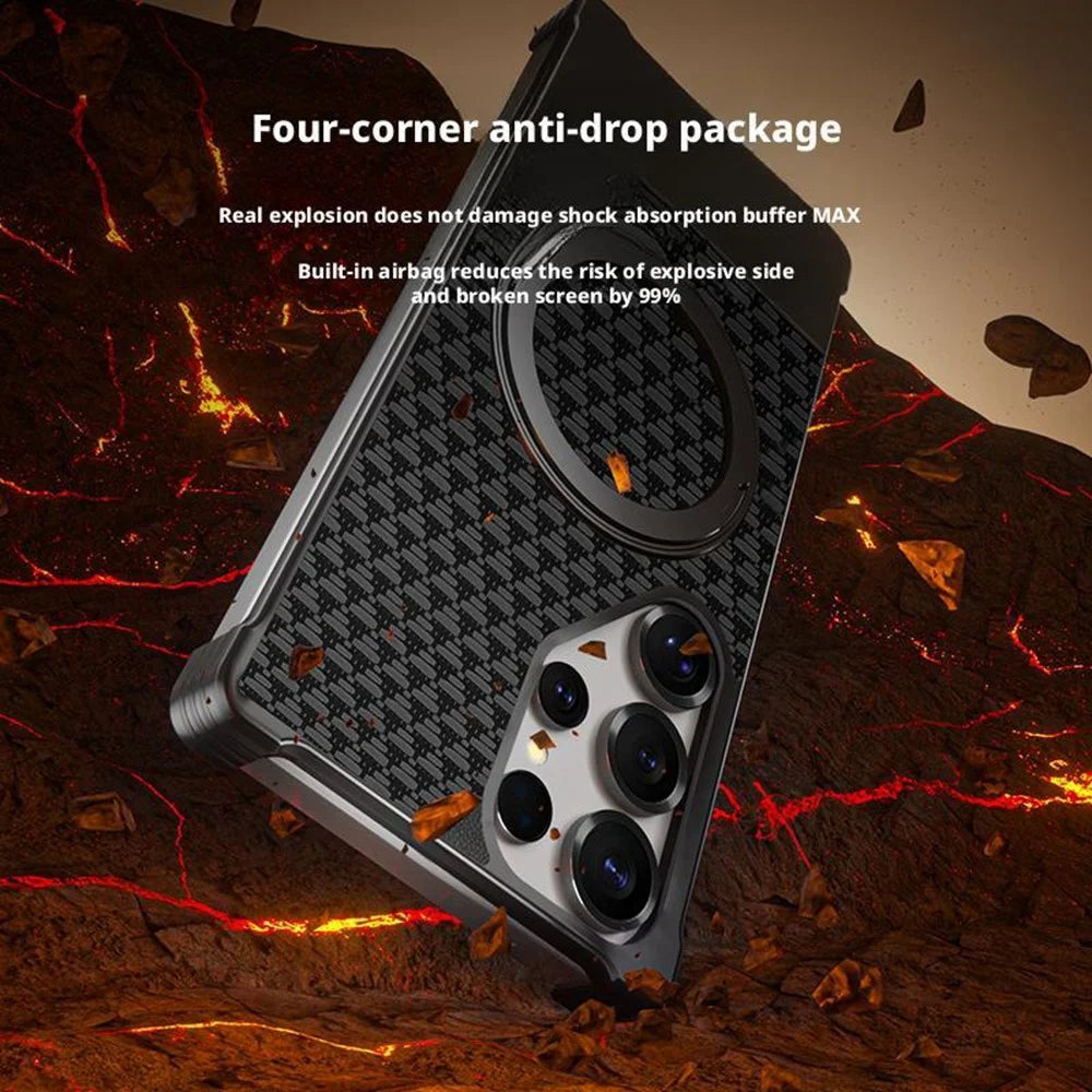 For Samsung Galaxy S25 Ultra Magnetic Case Borderless Textured PU + Metal Kickstand Phone Cover - Black - 5