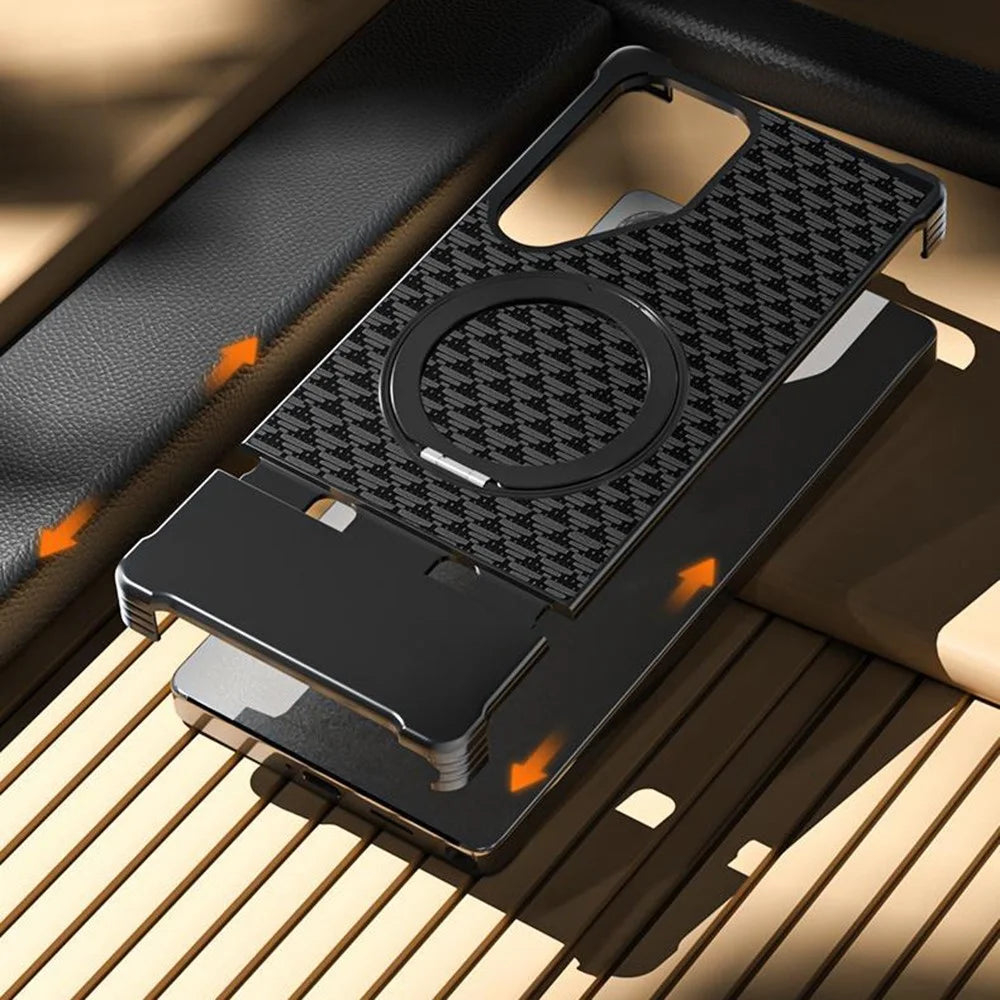 For Samsung Galaxy S24 Ultra Magnetic Case Borderless Textured PU + Metal Kickstand Phone Cover - Black - 4