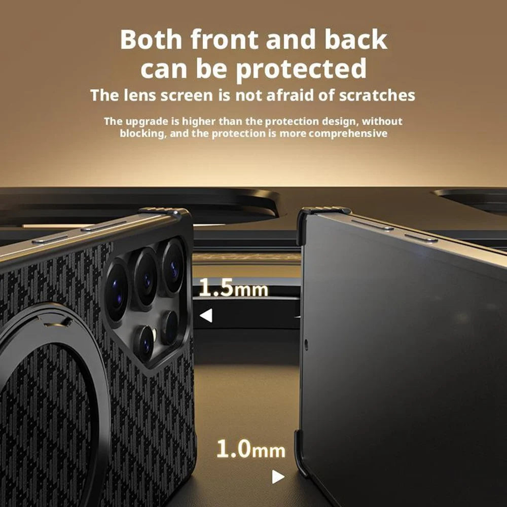 For Samsung Galaxy S24 Ultra Magnetic Case Borderless Textured PU + Metal Kickstand Phone Cover - Black - 7