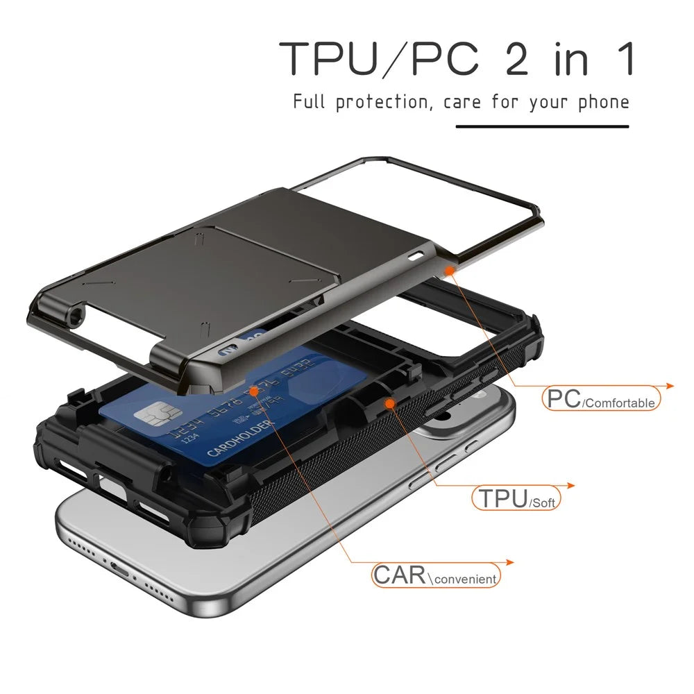 For iPhone 18 Pro / 17 Pro Case PC + TPU Dual Layer Back Phone Cover with Card Holder - Black - 5