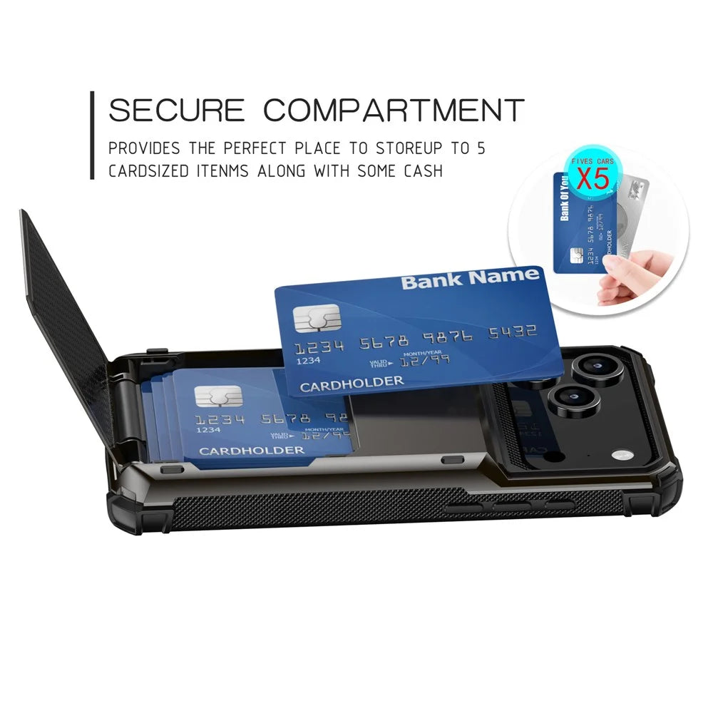 For iPhone 18 Pro Max / 17 Pro Max Case PC + TPU Dual Layer Back Phone Cover with Card Holder - Black - 4