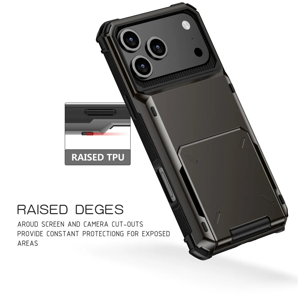 For iPhone 18 Pro Max / 17 Pro Max Case PC + TPU Dual Layer Back Phone Cover with Card Holder - Black - 7