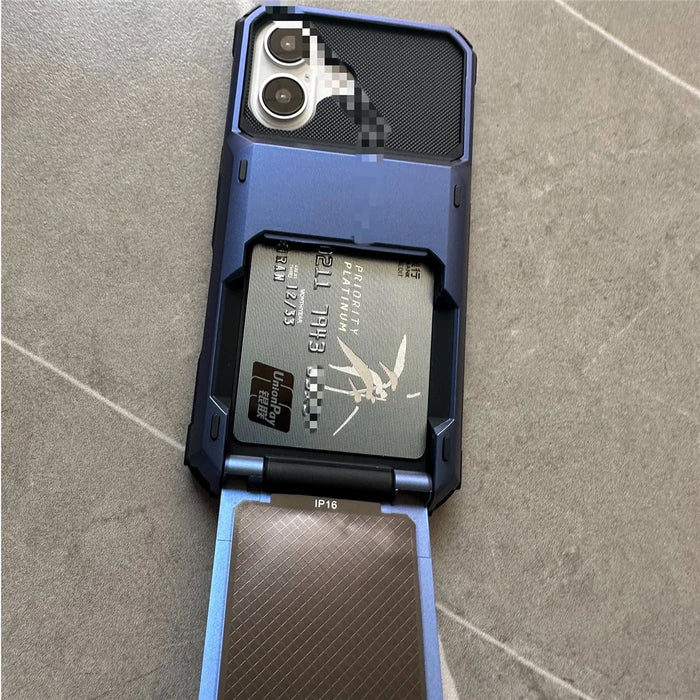 For iPhone 17 Case PC + TPU Dual Layer Back Phone Cover with Card Holder - Blue - 2