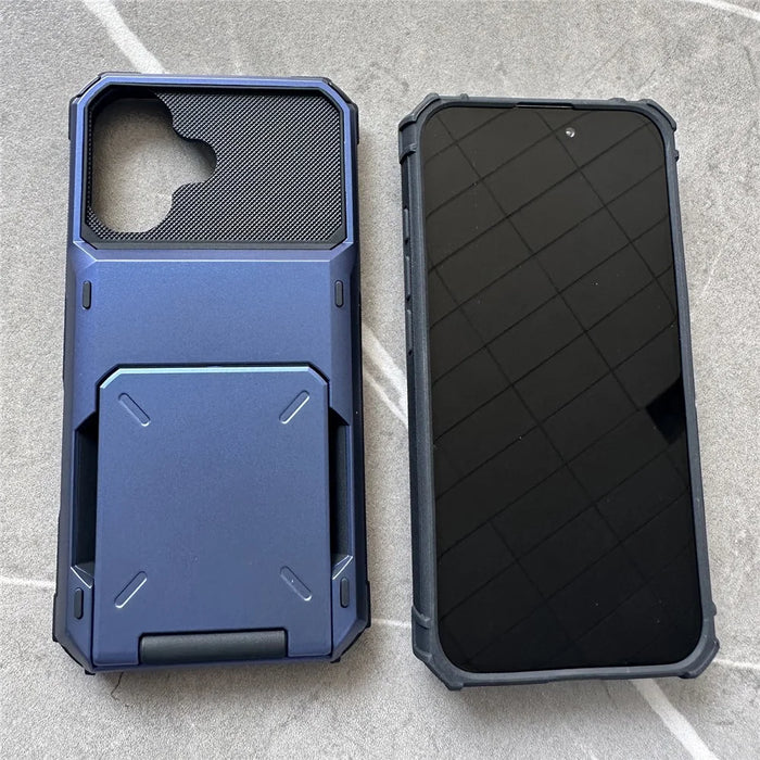 For iPhone 17 Case PC + TPU Dual Layer Back Phone Cover with Card Holder - Blue - 3