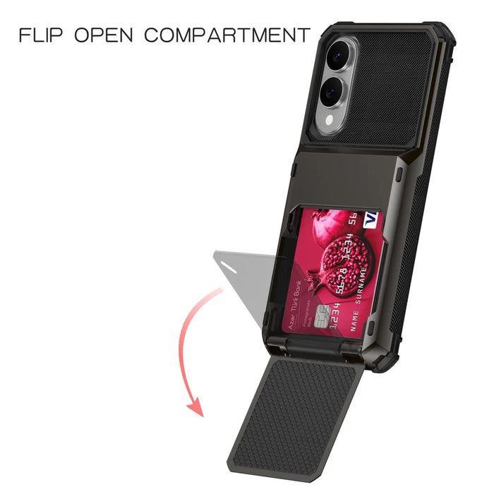 For Samsung Galaxy S25 Edge Case PC + TPU Dual Layer Back Phone Cover with Card Holder - Black - 2
