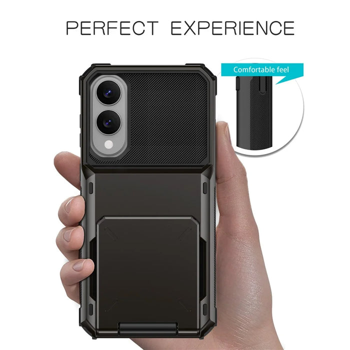 For Samsung Galaxy S25 Edge Case PC + TPU Dual Layer Back Phone Cover with Card Holder - Black - 3