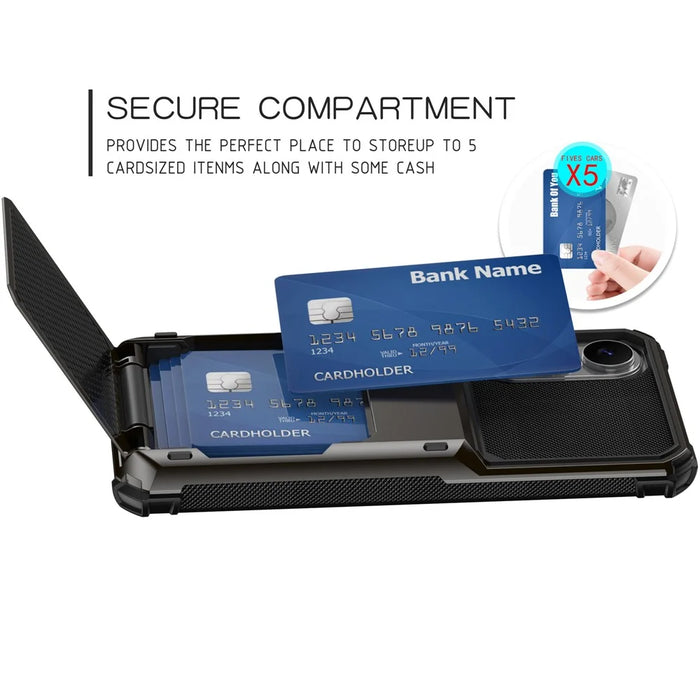 For Samsung Galaxy S25 Edge Case PC + TPU Dual Layer Back Phone Cover with Card Holder - Black - 4