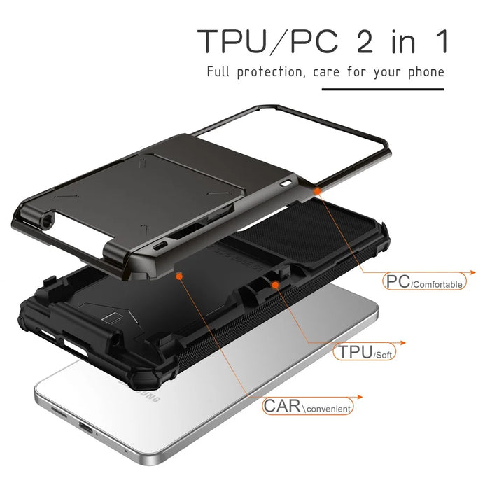 For Samsung Galaxy S25 Edge Case PC + TPU Dual Layer Back Phone Cover with Card Holder - Black - 5