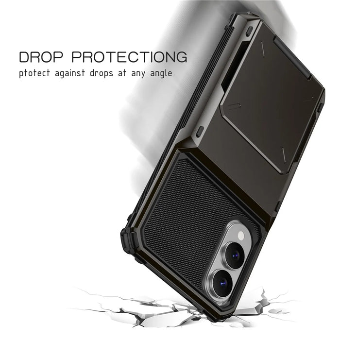 For Samsung Galaxy S25 Edge Case PC + TPU Dual Layer Back Phone Cover with Card Holder - Black - 6