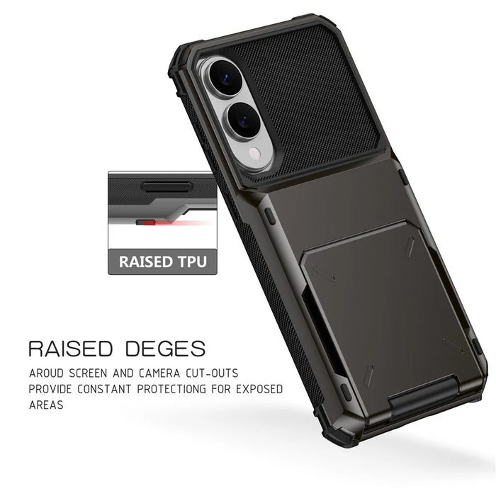 For Samsung Galaxy S25 Edge Case PC + TPU Dual Layer Back Phone Cover with Card Holder - Black - 7