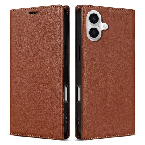 For iPhone 17 Wallet Case Magnetic Closure PU Leather Phone Cover - Brown - 1