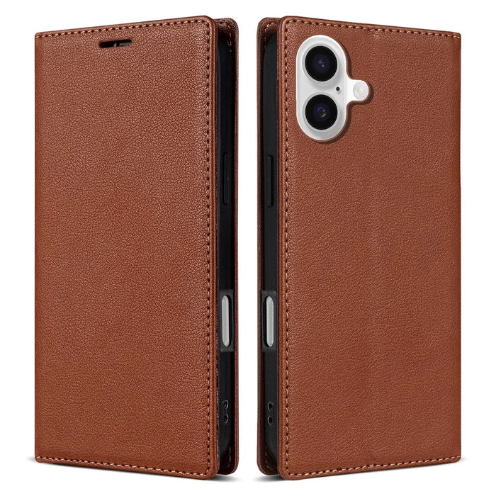 For iPhone 17 Wallet Case Magnetic Closure PU Leather Phone Cover - Brown - 1