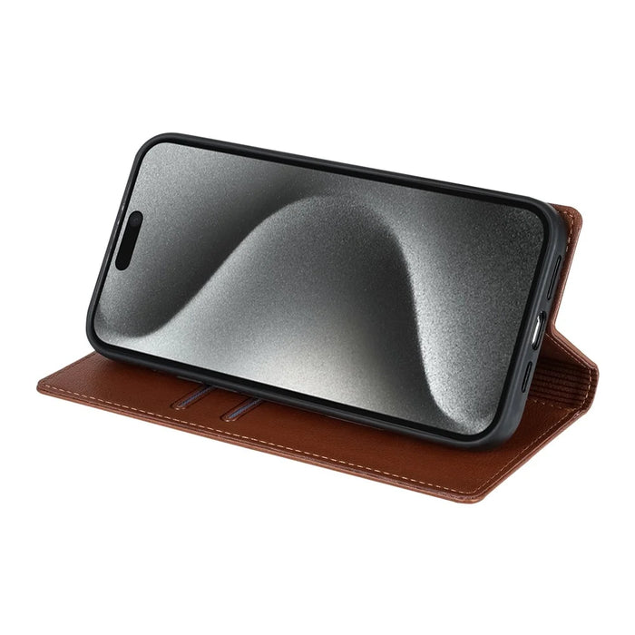 For iPhone 17 Wallet Case Magnetic Closure PU Leather Phone Cover - Brown - 3