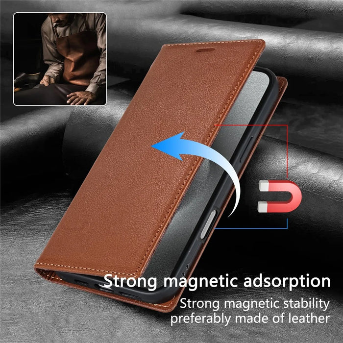 For iPhone 17 Wallet Case Magnetic Closure PU Leather Phone Cover - Brown - 5