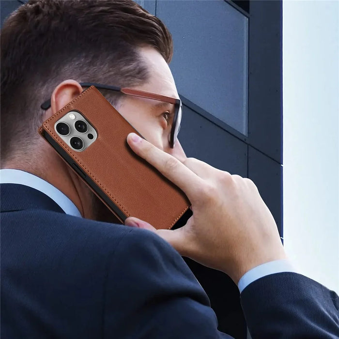For iPhone 17 Wallet Case Magnetic Closure PU Leather Phone Cover - Brown - 6