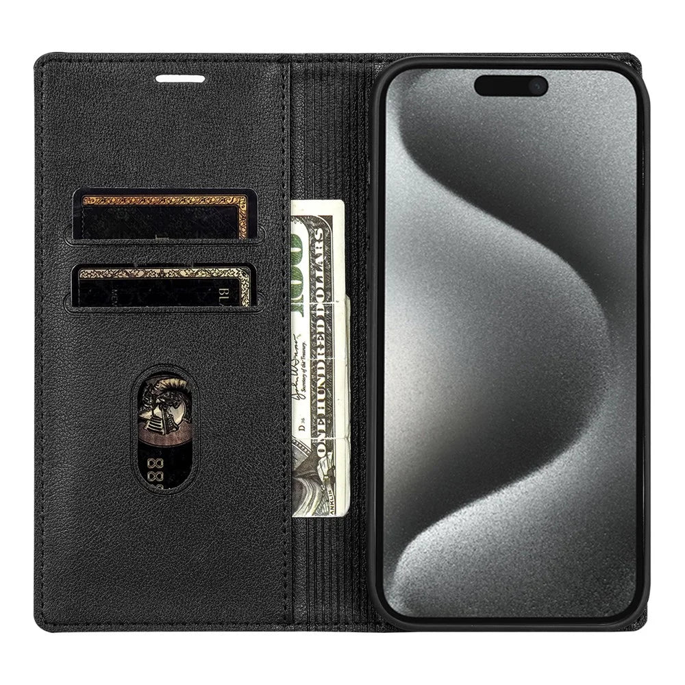 For iPhone Air Wallet Case Magnetic Closure PU Leather Phone Cover - Black - 2