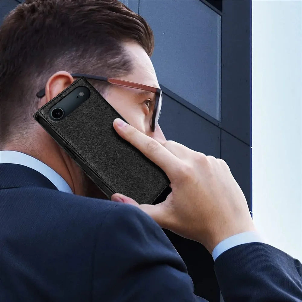 For iPhone Air Wallet Case Magnetic Closure PU Leather Phone Cover - Black - 6