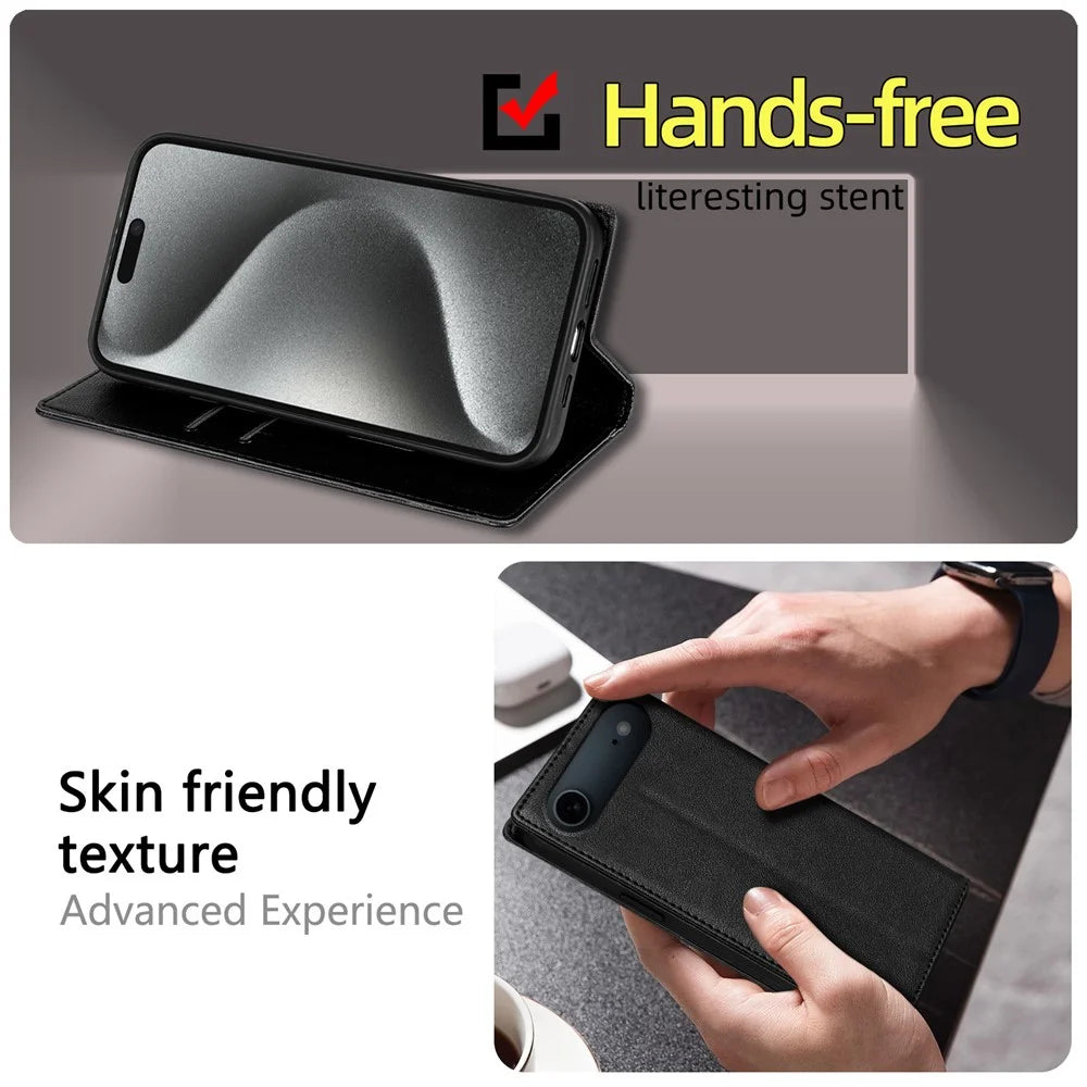 For iPhone Air Wallet Case Magnetic Closure PU Leather Phone Cover - Black - 7