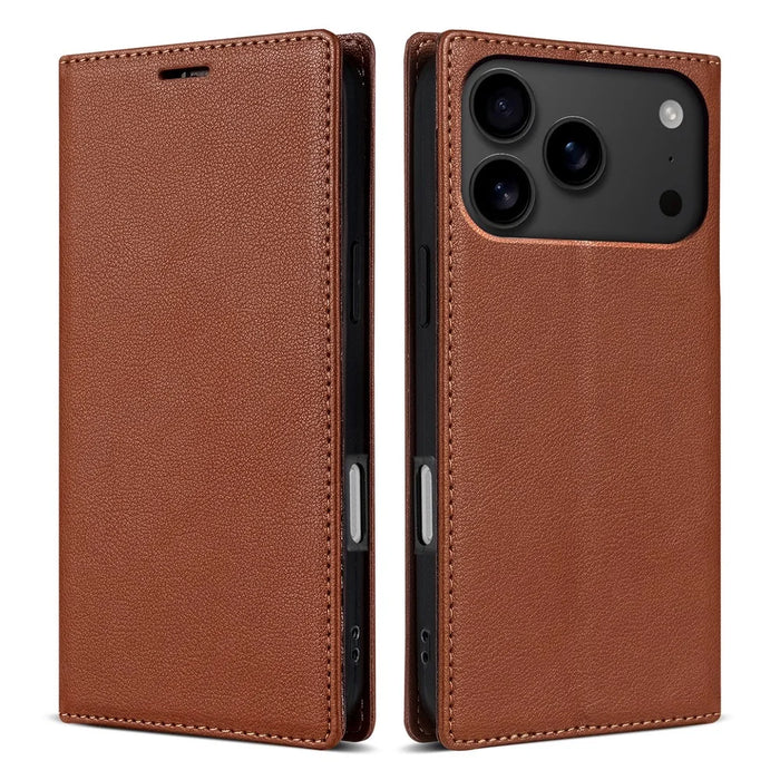 For iPhone 18 Pro / 17 Pro Wallet Case Magnetic Closure PU Leather Phone Cover - Brown - 1