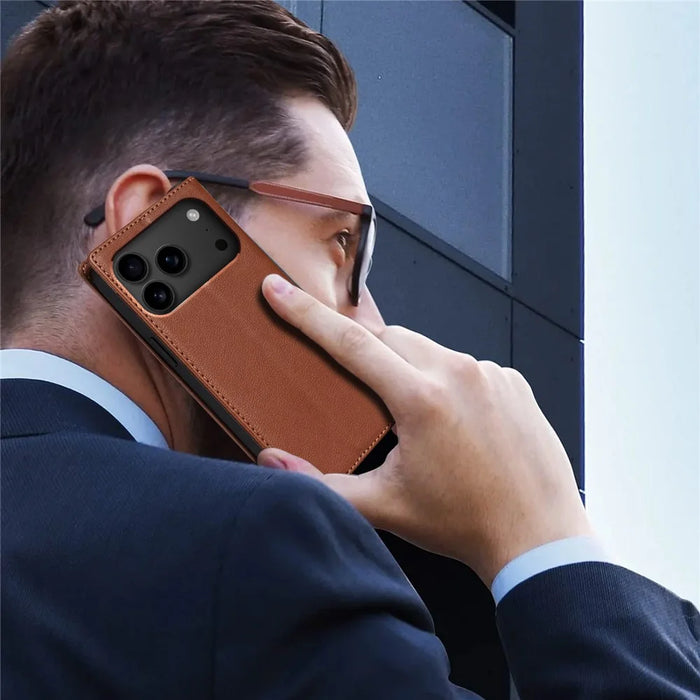 For iPhone 18 Pro / 17 Pro Wallet Case Magnetic Closure PU Leather Phone Cover - Brown - 4