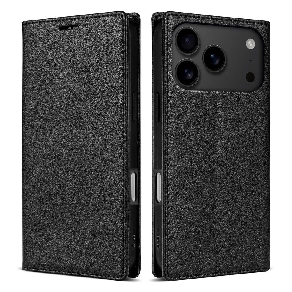 For iPhone 18 Pro Max / 17 Pro Max Wallet Case Magnetic Closure PU Leather Phone Cover - Black - 1
