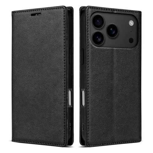 For iPhone 18 Pro Max / 17 Pro Max Wallet Case Magnetic Closure PU Leather Phone Cover - Black - 1