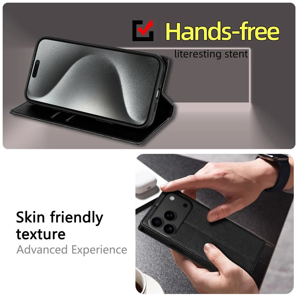 For iPhone 18 Pro Max / 17 Pro Max Wallet Case Magnetic Closure PU Leather Phone Cover - Black - 5