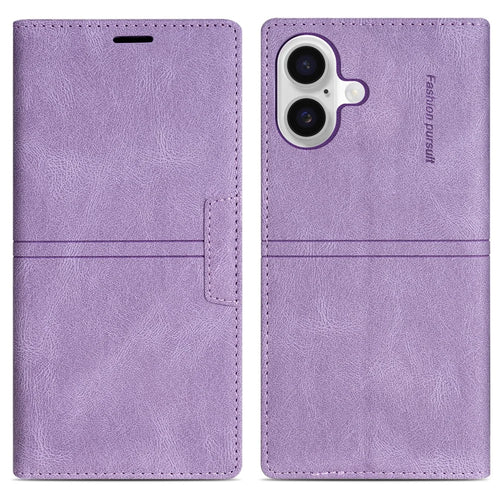 For iPhone 17 Wallet Case Magnetic Closing Leather Phone Cover - Purple - 1