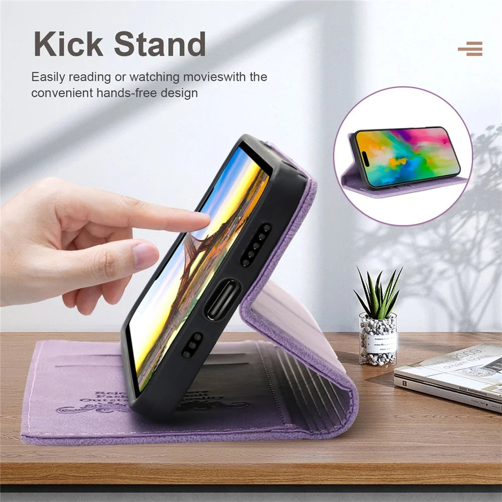 For iPhone 17 Wallet Case Magnetic Closing Leather Phone Cover - Purple - 5