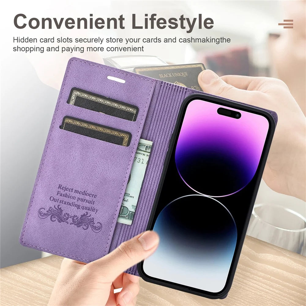 For iPhone 17 Wallet Case Magnetic Closing Leather Phone Cover - Purple - 6