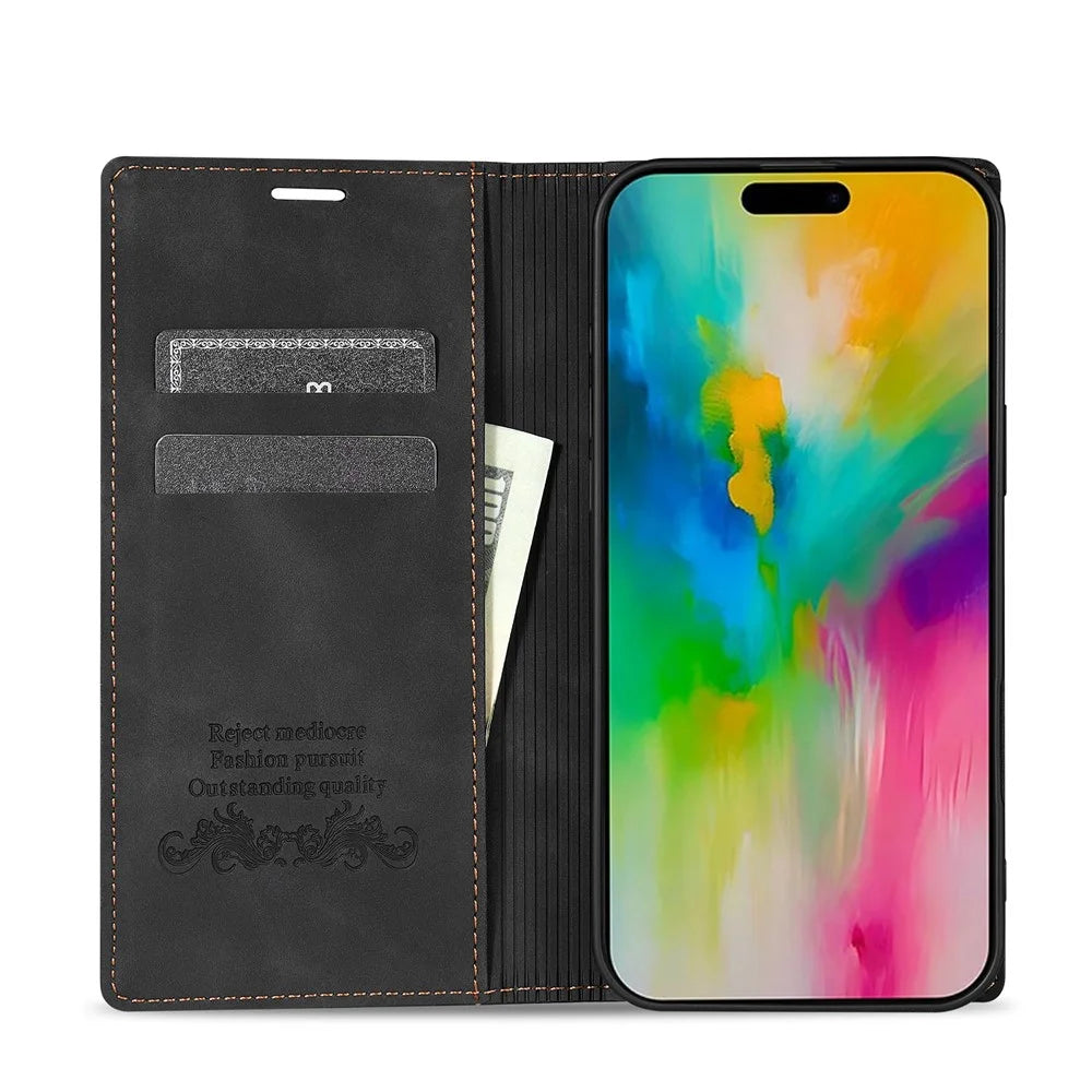 For iPhone Air Wallet Case Magnetic Closing Leather Phone Cover - Black - 2