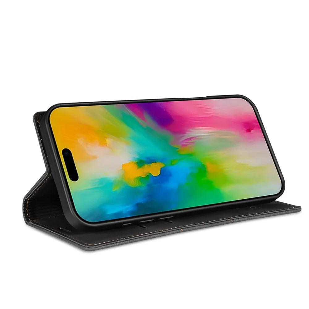 For iPhone Air Wallet Case Magnetic Closing Leather Phone Cover - Black - 3