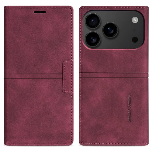 For iPhone 18 Pro / 17 Pro Wallet Case Magnetic Closing Leather Phone Cover - Wine Red - 1
