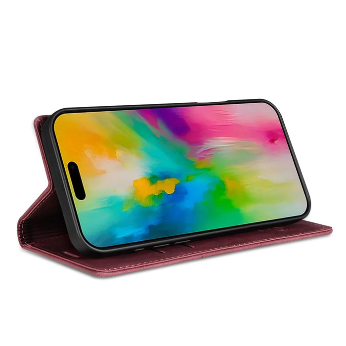 For iPhone 18 Pro / 17 Pro Wallet Case Magnetic Closing Leather Phone Cover - Wine Red - 3