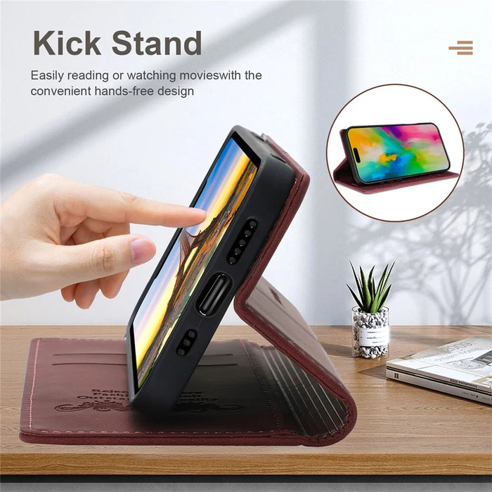 For iPhone 18 Pro / 17 Pro Wallet Case Magnetic Closing Leather Phone Cover - Wine Red - 5