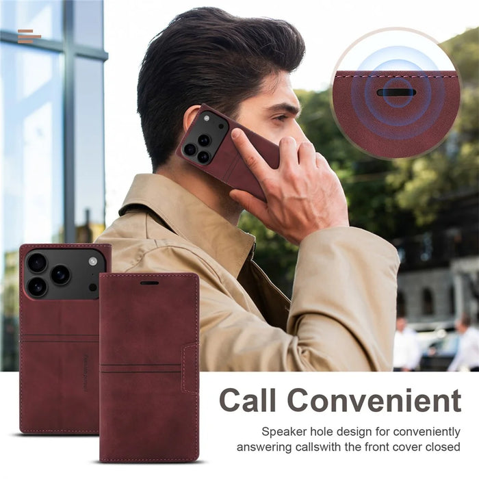 For iPhone 18 Pro / 17 Pro Wallet Case Magnetic Closing Leather Phone Cover - Wine Red - 7
