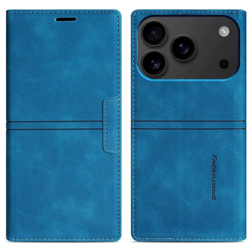 For iPhone 18 Pro Max / 17 Pro Max Wallet Case Magnetic Closing Leather Phone Cover - Blue - 1