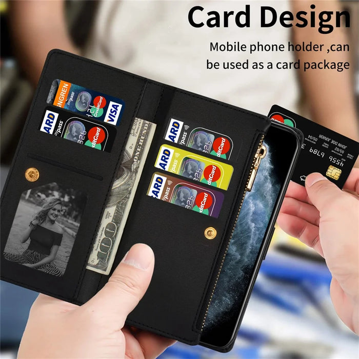 For iPhone 17 Case Starry Sky Carving Leather Wallet Phone Cover with Wrist Strap - Black - 6