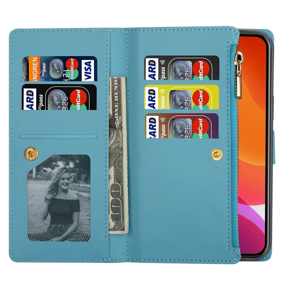 For iPhone Air Case Starry Sky Carving Leather Wallet Phone Cover with Wrist Strap - Blue - 5