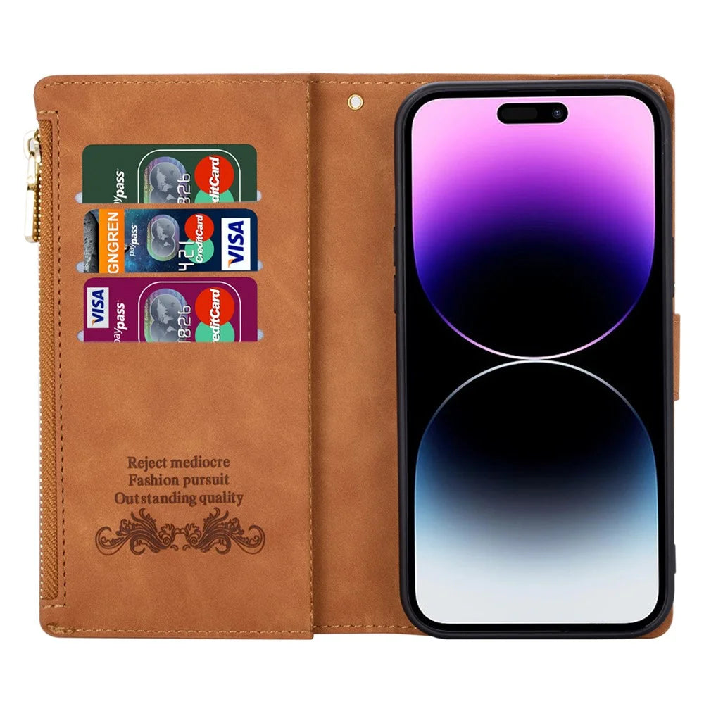 For iPhone 17 Wallet Case Color Splicing Leather Phone Cover with Stand - Brown - 2