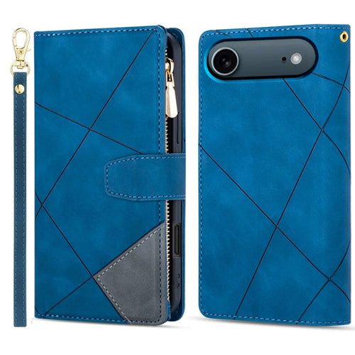 For iPhone Air Wallet Case Color Splicing Leather Phone Cover with Stand - Blue - 1