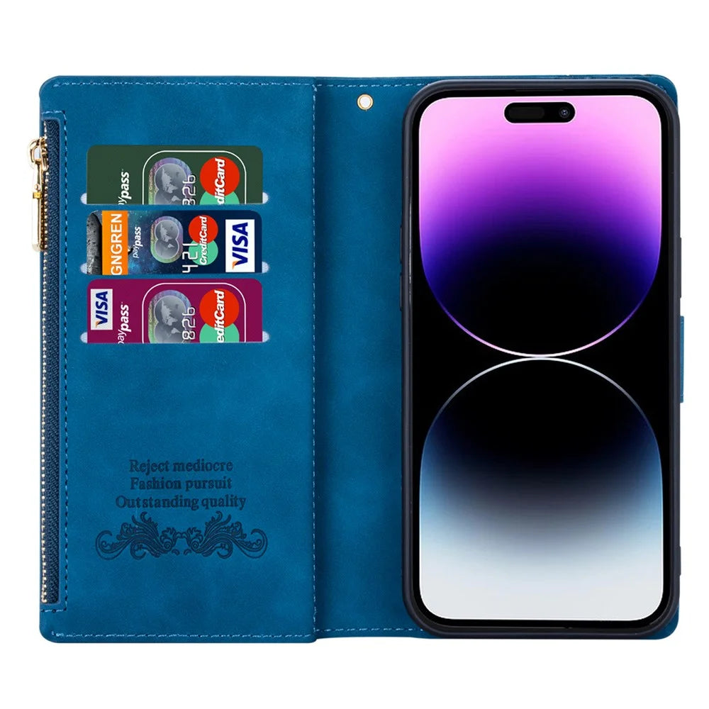 For iPhone Air Wallet Case Color Splicing Leather Phone Cover with Stand - Blue - 3