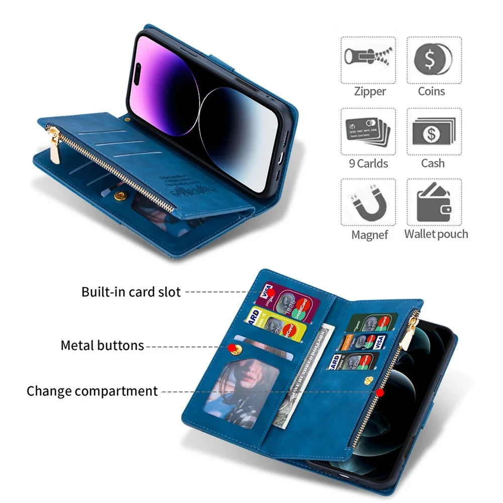 For iPhone Air Wallet Case Color Splicing Leather Phone Cover with Stand - Blue - 6